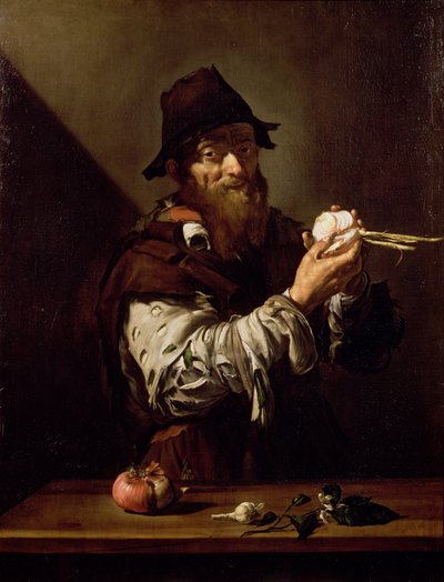 Porträt eines alten Mannes mit einer Zwiebel von Jusepe de Ribera